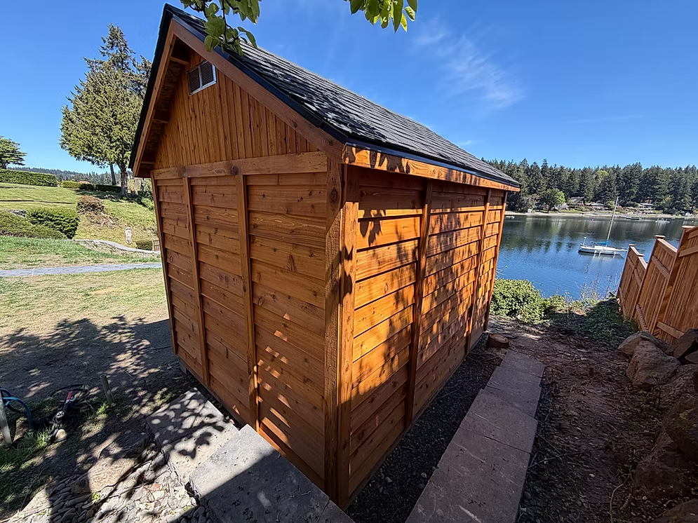 10x12 shed with natural stained lap siding